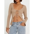 thumbnail image 4 of BABAMOON Women's Tie Front Long Sleeve Ribbed Knit Cardigan Crop Top, 4 of 7