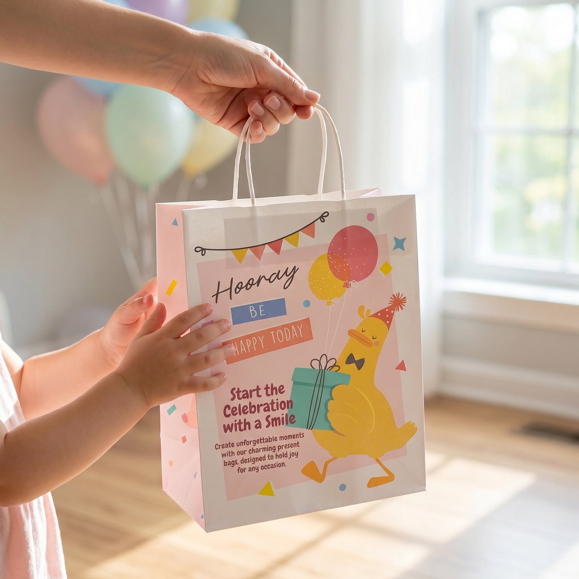 Vibrant Cartoon Gift Bags for Birthday Party Favors and Special Occasions Pink 5.9" x 3.1" x 8.3"