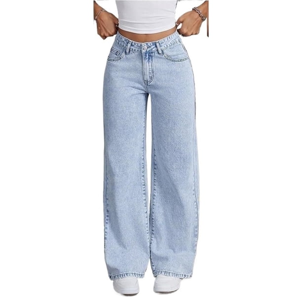 Pantalones vaqueros bordados con lazo for mujer Y2k, pierna recta, pantalones vaqueros de cintura alta, pantalones largos sueltos, pantalones adelgazantes