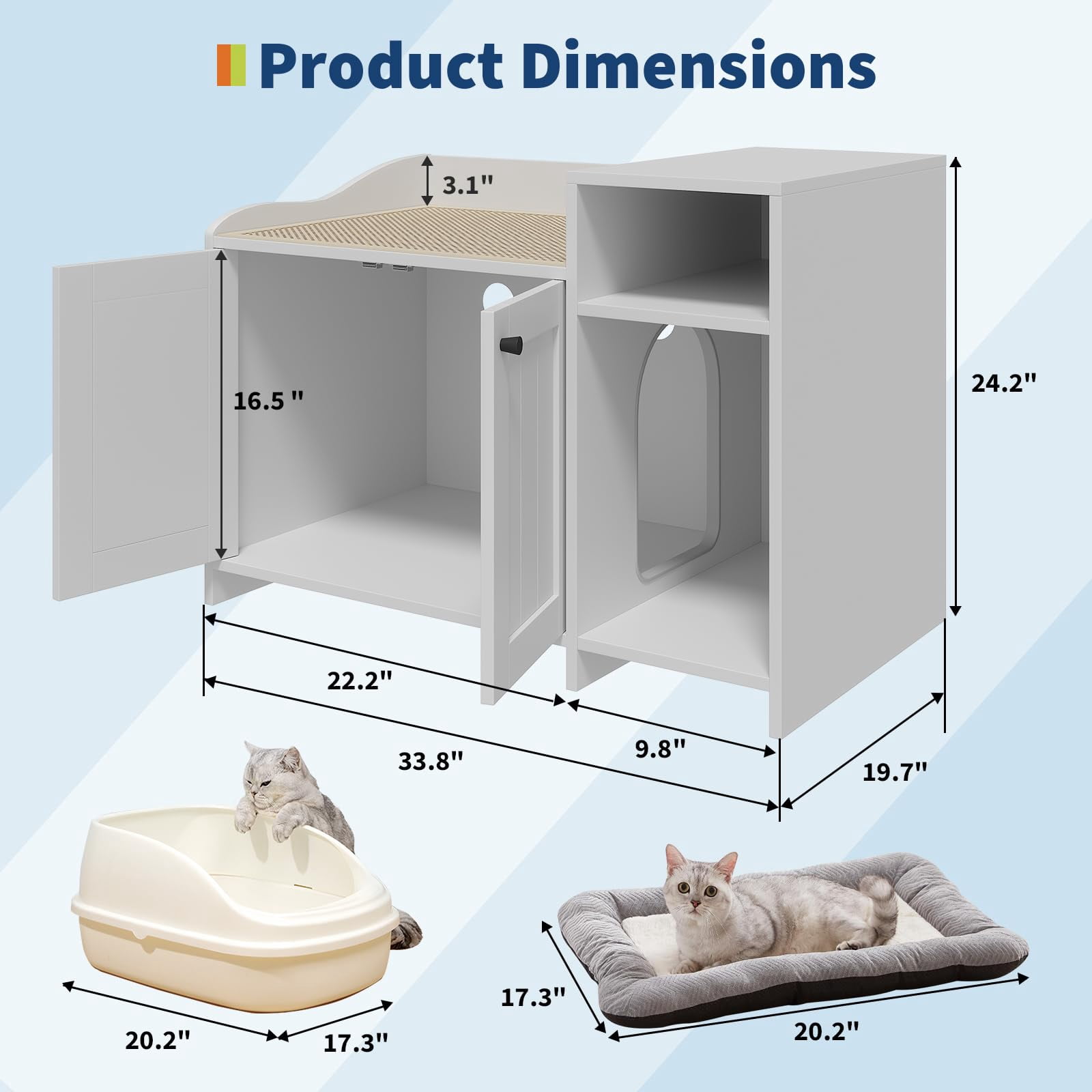 Soonbuy Cat Litter Box Enclosure Furniture, Hidden Litter Box Cabinet, Indoor Wooden Cat Washroom with Storage, Pet House, Dog Proof Hideaway Kitty Covered Litter Box Enclosure
