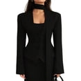 thumbnail image 2 of Blazer de Larga con Cuello en V para Mujer, Estilo Blazer, Ideal para el Trabajo o para Ocasiones Formales e Informales. Corte Ajustado y Cinturón. Negro M, 2 of 10