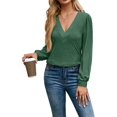 thumbnail image 2 of Womens V Neck Long Sleeve Tops Dressy Casual Fall Shirts Puff Sleeve Loose Tunic Trendy Tops Blouses Green S, 2 of 9