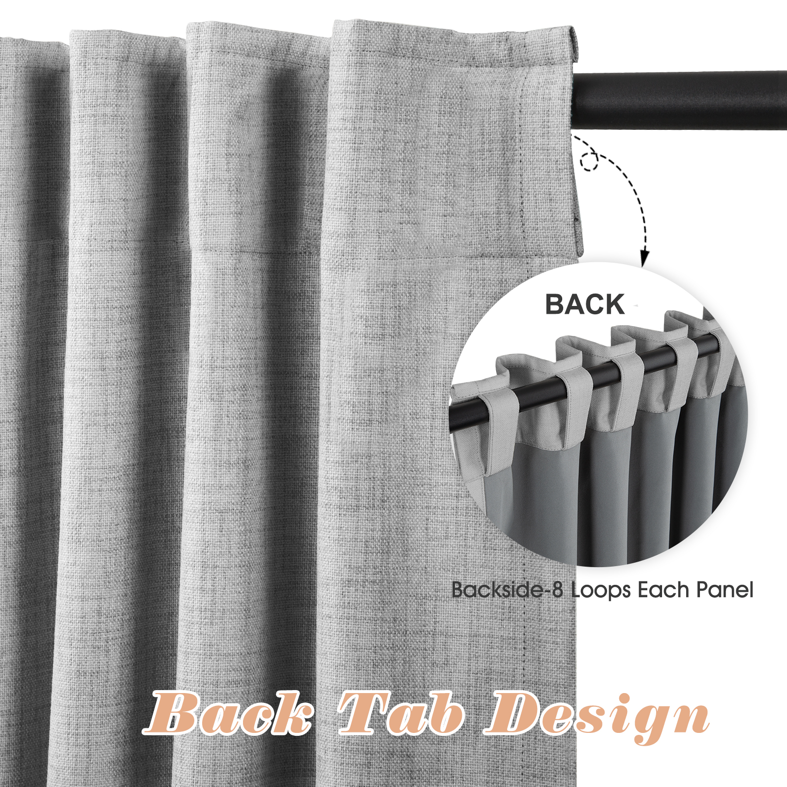 100% Blackout Curtains 2 Panels Set, Thermal Insulated Linen Textured ...
