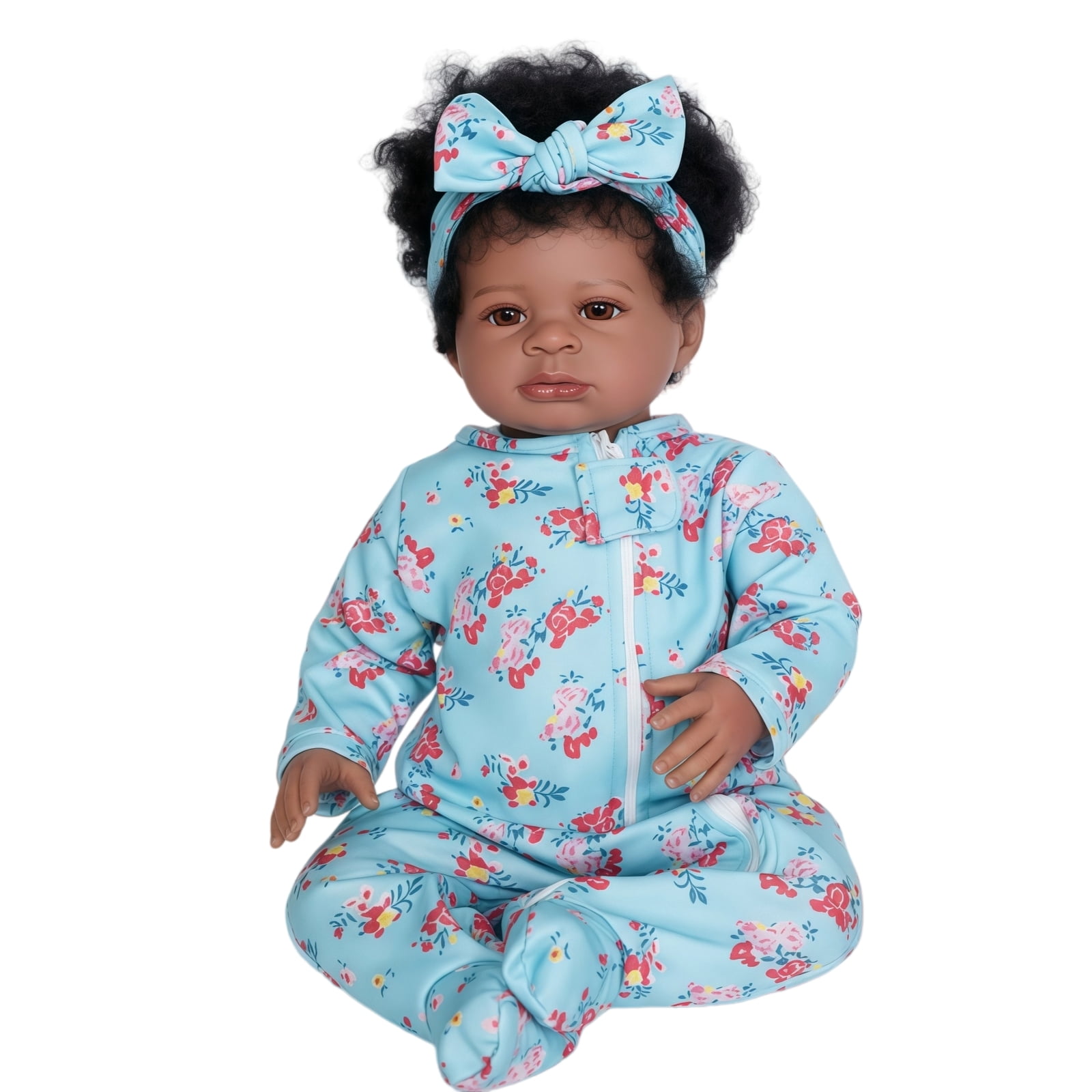 20 Inch Reborn Baby Doll Black Doll, Lifelike Baby Doll with Soft Cloth Body, Hand Rooted Curly Hair, Realistic African American Doll Toy for Kids Age 3+