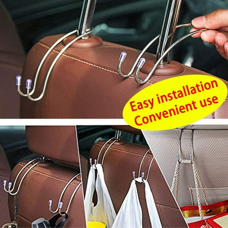 Leather Car Seat Headrest Hooks, 2 Pack Back Seat Hangers, Hanger Holder for Auto Backseat, Storage for Purses Bags Coats Umbrellas, Universal Vehicle