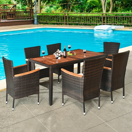 Costway 7pcs Patio Rattan Dining Set 6 Stackable Chairs Cushioned Walmart Canada