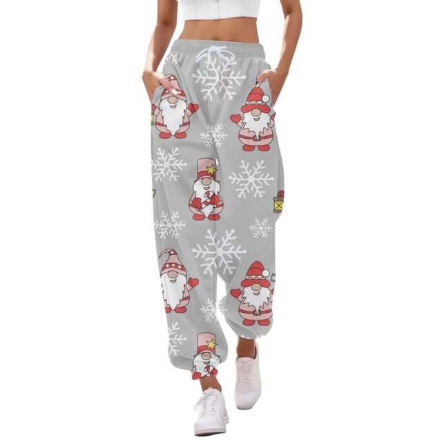 Gibobby pantalones de yoga Leggings sueltos con cordón de cintura elástica para mujer, pantalones casuales con estampado navideño, pantalones de chándal para correr (Gris, L)