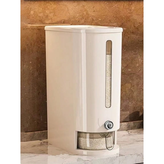 Rice Dispenser, Grain Storage Container with Measuring Cylinder and Lid - Cereal Dispenser Bucket for Kitchen, Soybean, Corn, and Dry Food(White)