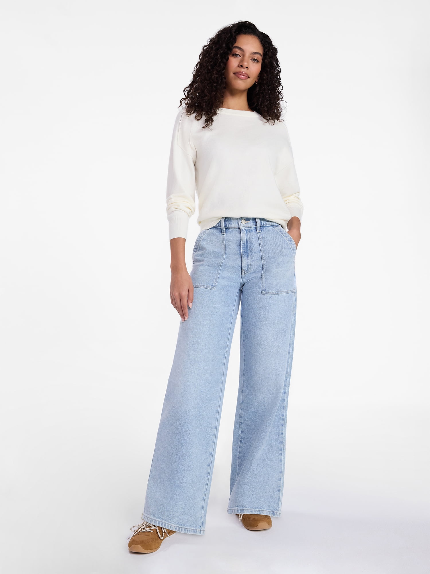 Time and Tru Women's Crewneck Sweater with Long Sleeves, Lightweight, Sizes XS-XXXL