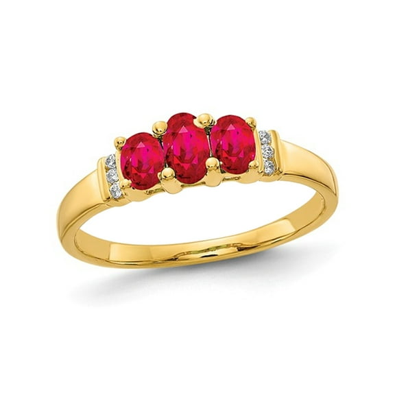 3/4 Carat (Ctw) Natural Ruby Three Stone Ring in 14K Yellow Gold