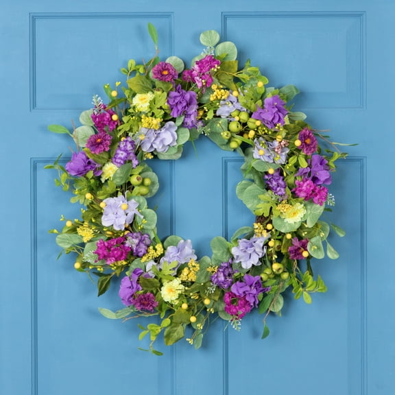 Northlight Eucalyptus and Hydrangea Artificial Spring Floral Wreath - 24" - Purple