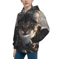 thumbnail image 2 of Fotbe Pilot Cat In Vintage Plane Pattern Youth Pullover Hooded Sweatshirt, Boys Hoodie, Kangaroo Pocket Hoodie for Kids Girls -Large, 2 of 6