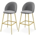 thumbnail image 2 of Vicamelia Set of 2 Bar Stools, 29” Velvet Upholstered Bar Height Chairs with Back and Footrests, Gray, 2 of 7