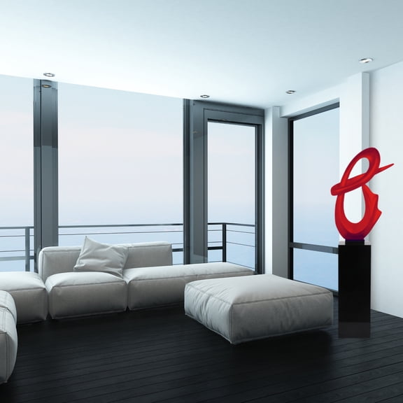 Fluid Abstract 59" Tall Floor Sculpture // Red with Black Stand