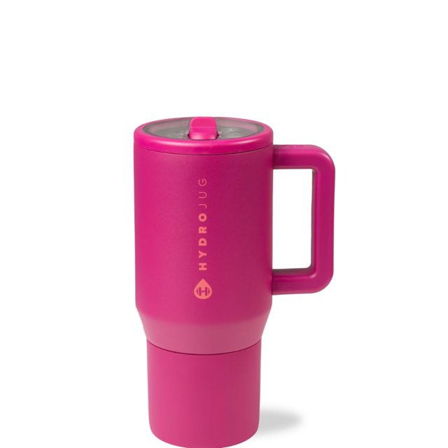 HydroJug Traveler - Botella de agua con asa y pajita abatible - Cabe en portavasos, vaso resistente a fugas, reutilizable, aislado, de acero inoxidable y base de goma - Regalos para mujeres y hombres