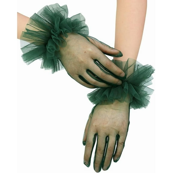 Zhengup Wedding Bridal Short Tulle Ruffle Gloves for Women Tea Party Mesh Sheer Glove Opera Evening Party Gloves