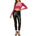 thumbnail image 2 of INSPIRE CHIC Women's Velvet Long Sleeve Off Shoulder Solid Crop Tops XS Fushcia, 2 of 8