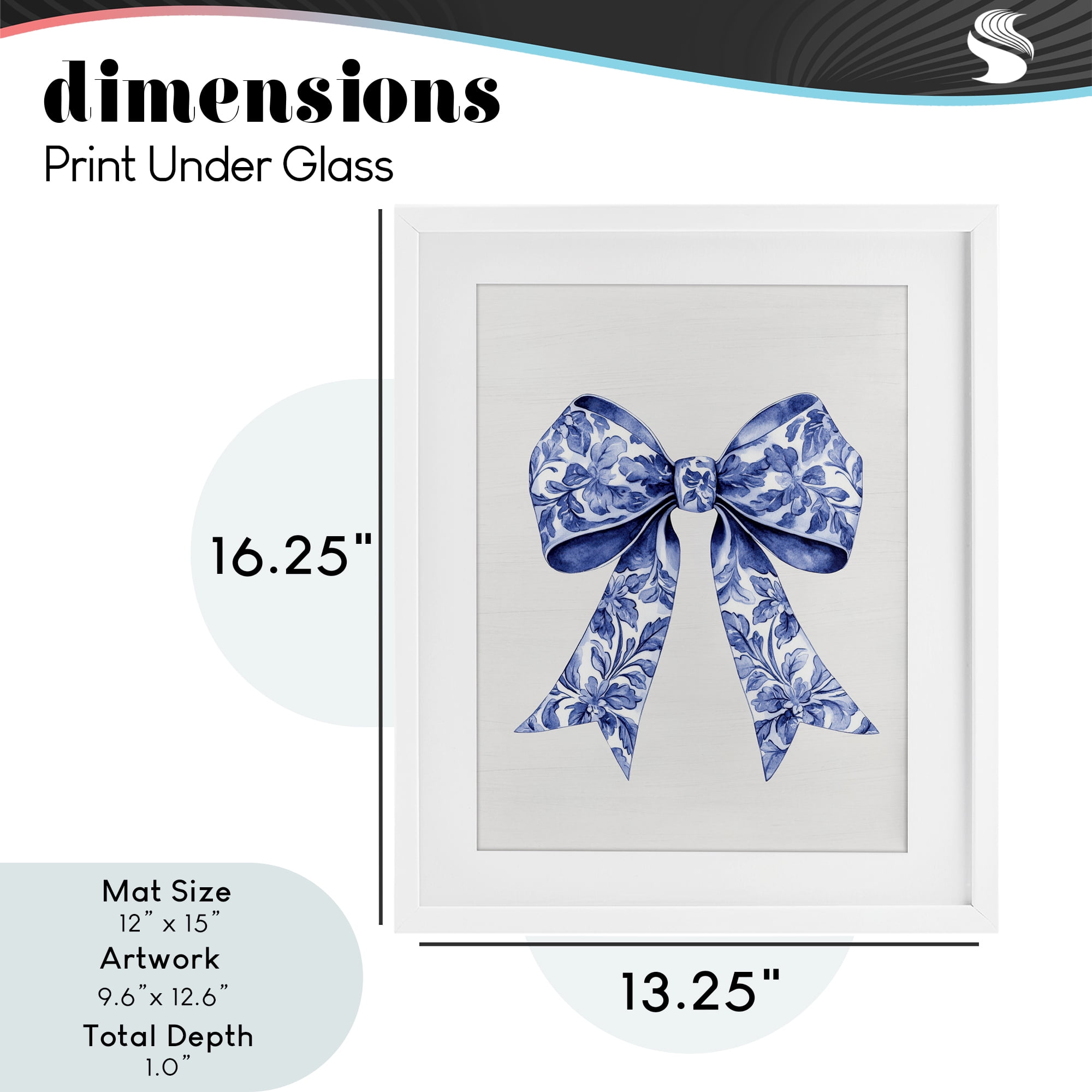 Vintage Toile Flower Ribbon White Framed Print Under Glass, design by Lettered and Lined