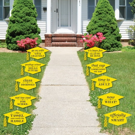Yellow Grad Caps Shaped Outdoor Grad Lawn Decor Graduation