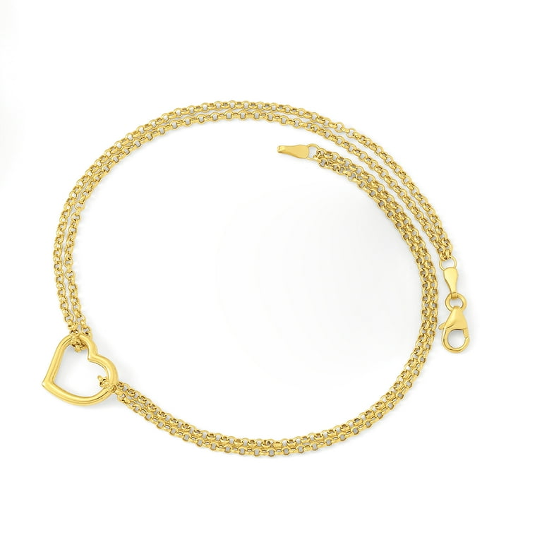 Ross-Simons 14kt Yellow Gold 2-Strand Heart Center Anklet for