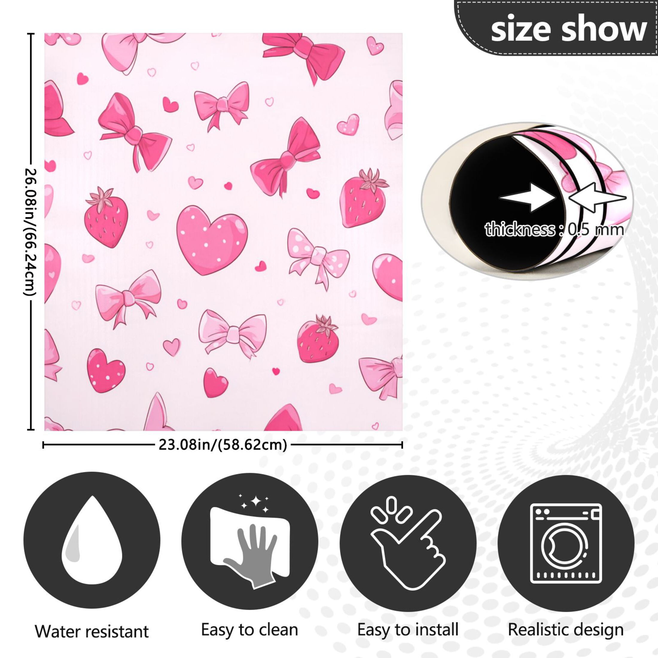 Dishwasher Magnetic Refrigerator Magnet Cover Sticker Home Decorative 23"x26" Love Bow and Strawberries