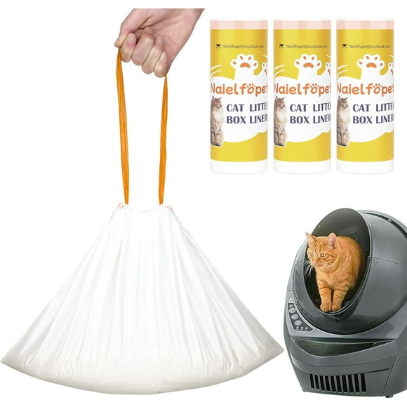 AIR-60 Count Cat Litter Box Robot 4 and 3 Waste Bags, 26" x 16" Thicken Durable Drawstring Litter Box Liners Poop Bags, 10~12 Gallons Self-Cleaning Automatic Litter Box Bags