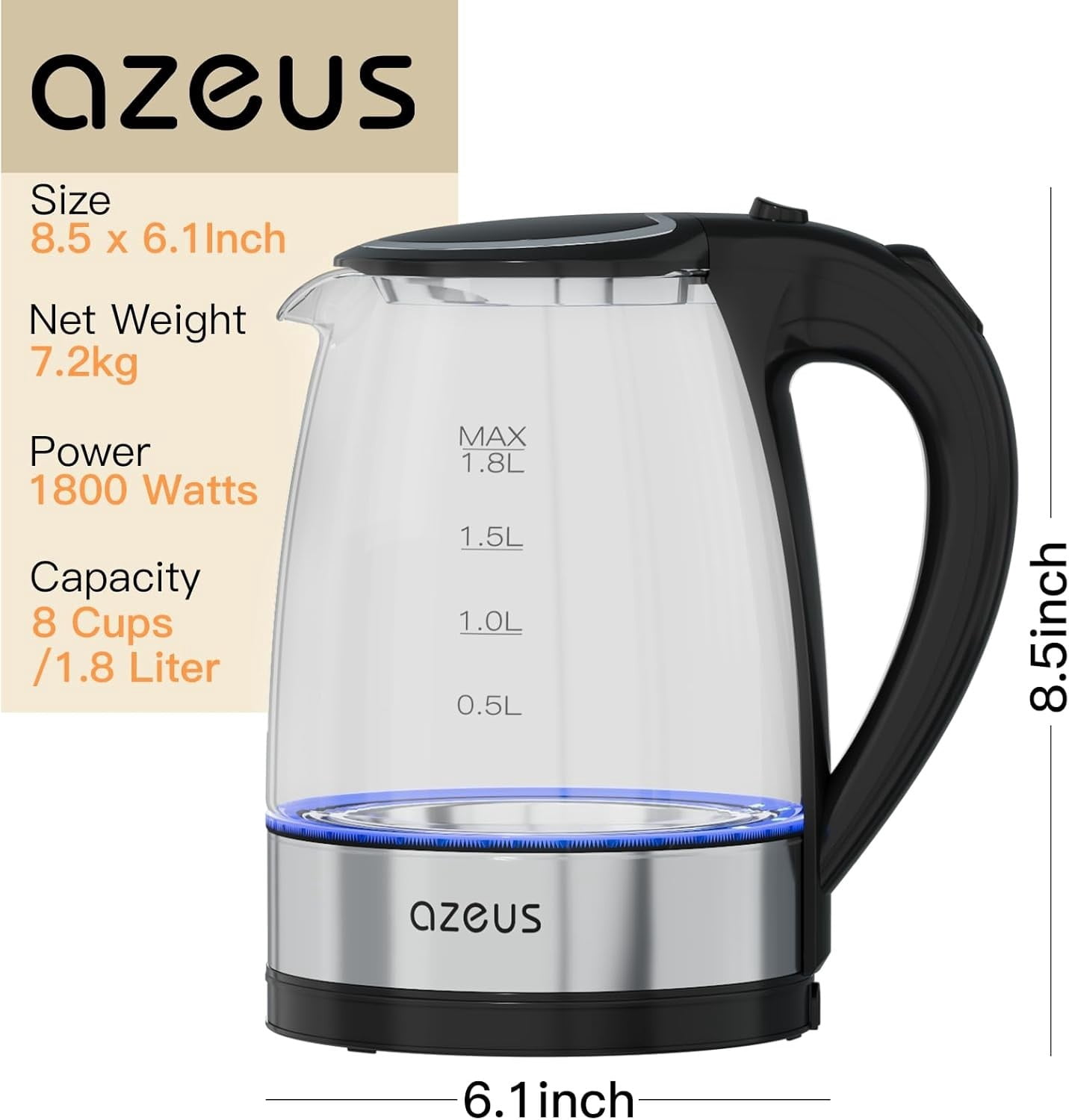 1.8L Electric Water Kettle - Rapid Boiling, Auto Shut-Off, Stylish Steel Design