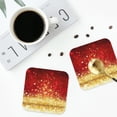 thumbnail image 4 of Lsque Red Gold Glitter Pattern 4" Drink Coasters Set of 4, PVC Leather Absorbent Coasters, Table Coaster Set Decorative Coffee Cup Coasters Housewarming Gift -Square, 4 of 6