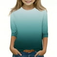 thumbnail image 2 of Ccpelsie Girls Striped Thumb Hole Long Sleeve Shirts Kids Crewneck Tunic Tops Curved Hem Tees(Dark Green,6-7 Years), 2 of 5