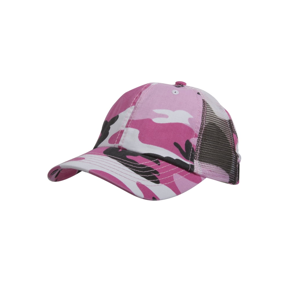 Enzyme Washed Camouflage Mesh Trucker Hat Pink Camo