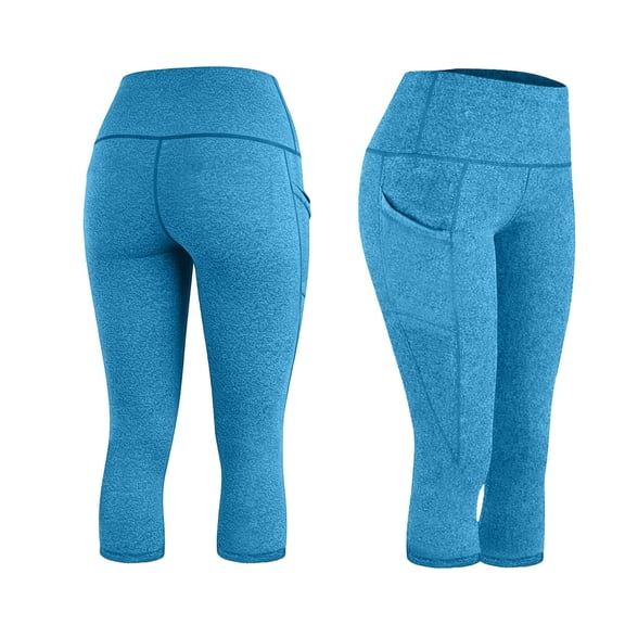 Xdegoge Capri Leggings for Women High Waisted Yoga Pants with Side Pockets Cropped Workout Activewear Tummy Control Athletic Bottoms Gym Running