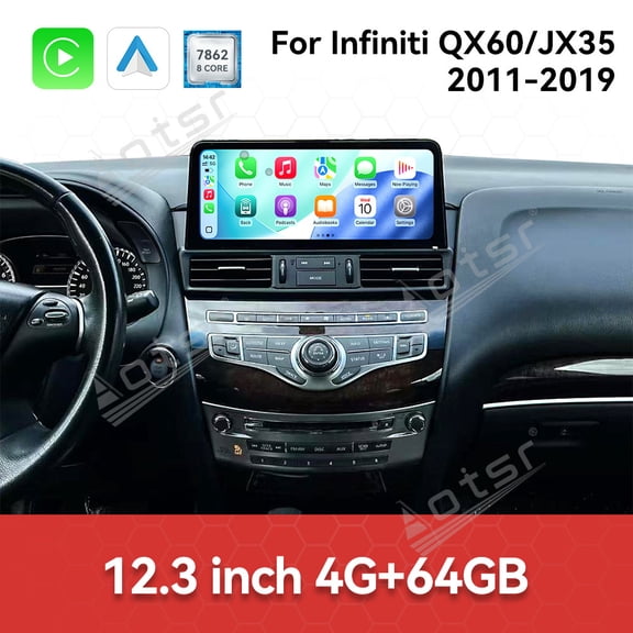 Aotsr 12.3 Car Android Screen Carplay For Infiniti QX60 JX35 2011-2020 Car GPS Navigation Head Unit Multimedia Player Car Radio Media