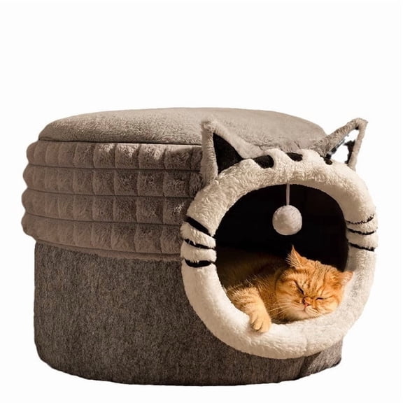 Cat Bed,2-in-1 Foldable Pet Sleeping Space for Enclosed Shelter & Thick Warm Safe Cushion | 11.81x9.8 Inch Cute Soft Cat Cave for Rest Spot & Indoor