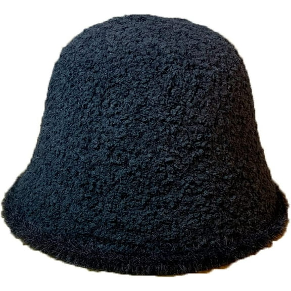 CoCopeaunts Fluff Brim Bucket Hat for Women Reversible Solid Color Basin Hat Autumn Winter Thick Bucket Cap Double-Side Wear