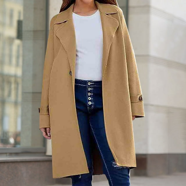 IMENGL Manteau d'Hiver à Manches Longues à Revers pour Femme, Jaune 2TG, Taille M-3TG