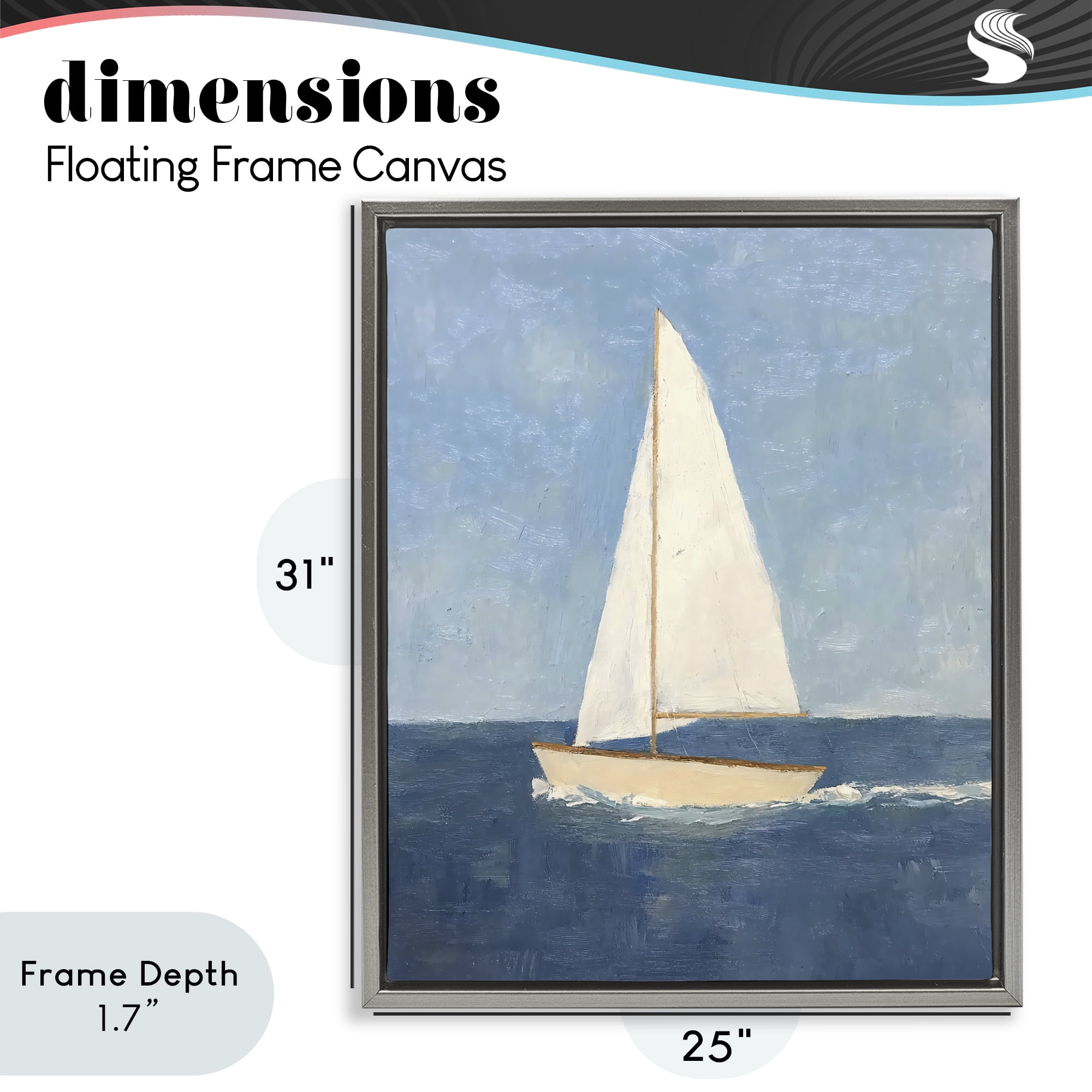 Stupell Industries Deep Blue Sail at Sea Gray Framed Floater Canvas Wall Art, design by Creative Studio