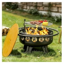 32 Inch with Swivel Cooking Grate,3-in-1 Wood Burning Firepit with Grill,Outdoor Table with Metal Lid and for Outside Patio Backyard BBQ Camping (32 Inch)