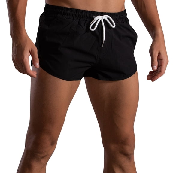 Yuncity Men Shorts Solid Color High Waist Elastic Thin Lightweight Drawstring Summer Running Jogging Sport Outdoor Daily Wear Men's Shorts Size L Black