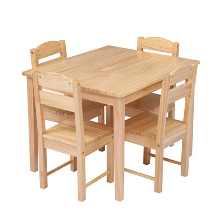 Ideal Gift for Kid! Wooden Farmhouse Table & 4 Chairs Set  Children s Furniture for Arts and Activity – Natural  Gift for Ages 3-8