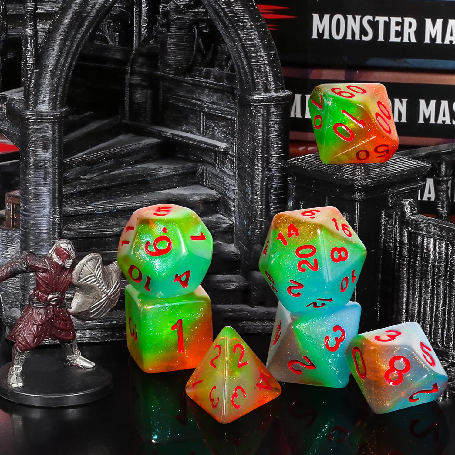 SWAJUJA Glow in the Dark DND Dice Set, 42PCS 6 Complete Polyhedral Dice Sets with Velvet Dice Bags for Dungeons & Dragons, RPG Tabletop Games