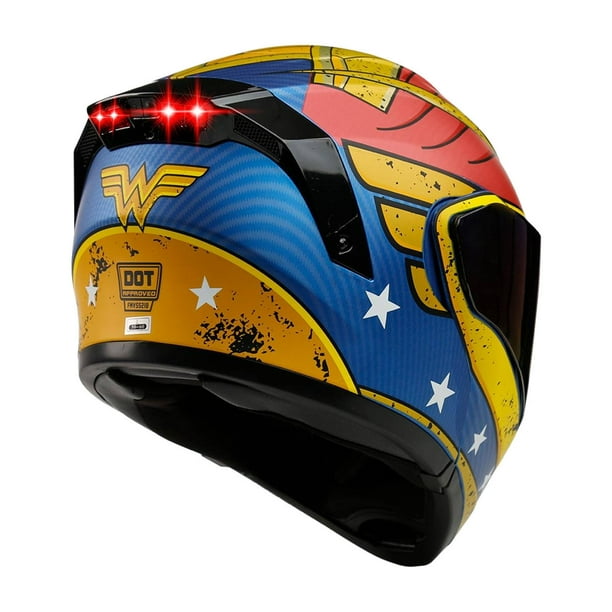 Casco Mujer Maravilla Abatible Moto Kov Estelar Dc Con Led KOV
