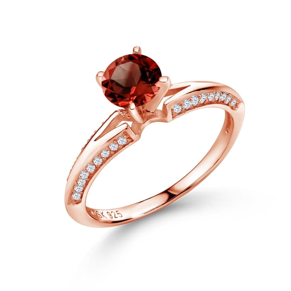Gem Stone King 1.58 Ct Round Red Garnet 18K Rose Gold Plated Silver Ring (Size 8)