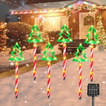 Christmas Decorations, Solar Christmas Pathway Lights Outdoor Decorations, 8 Modes Xmas Tree Candy Lights Waterproof Led Garden Stake Light for Walkway Yard Lawn Porch Holiday Decor-6 Pack