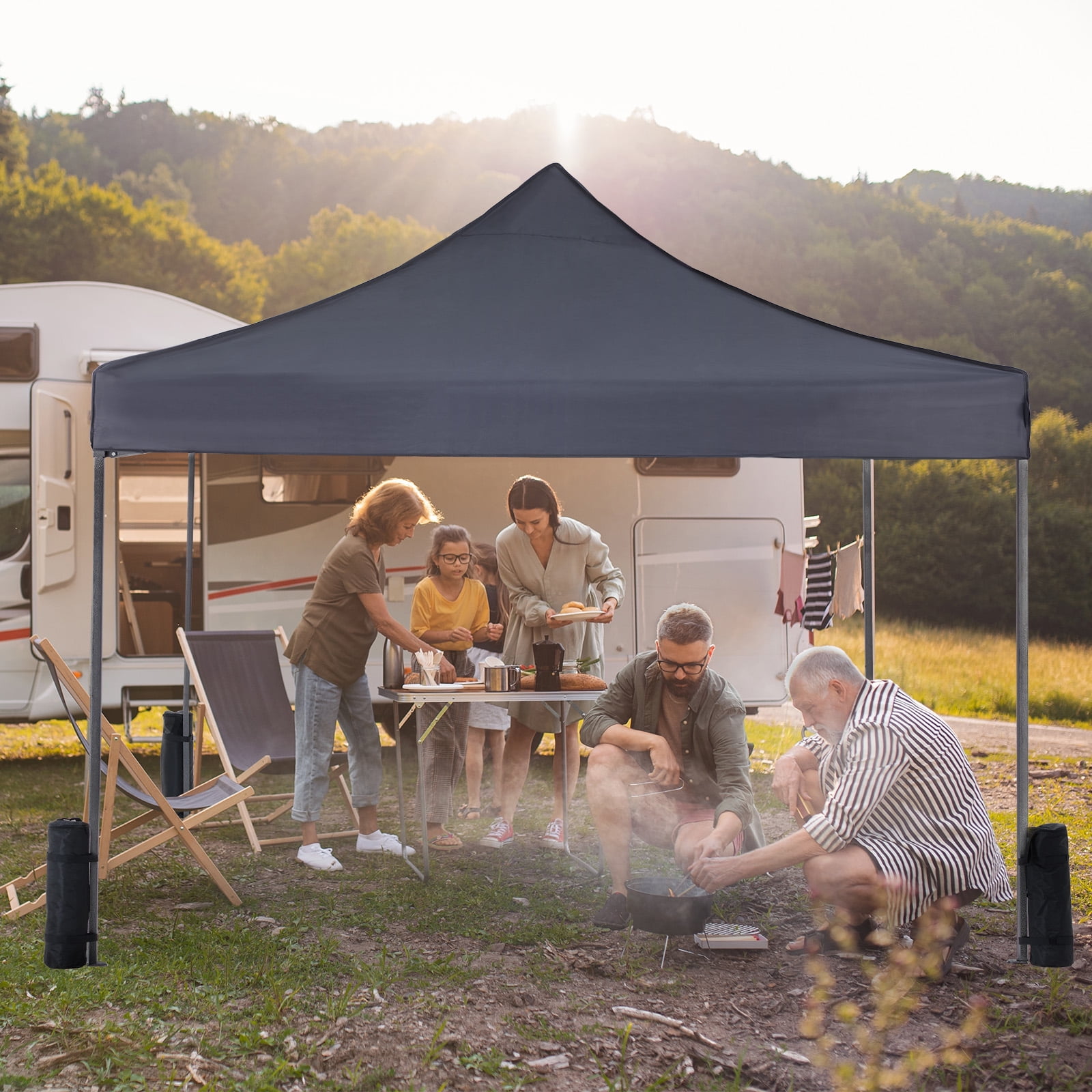 GIANNA 10x10 Pop Up Canopy, Easy Outdoor Sun Shade for Events, Parties, Camping, Portable Tent Pop Up Shade Canopy with Sand Bags,Grey