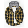 thumbnail image 2 of Plaid Shirt Men Button Down Long Sleeve Hoodie Spring Stylish Shirt Jackets Classic Checkered Shacket with Pocket OIOLOYJM Saffron M, 2 of 4