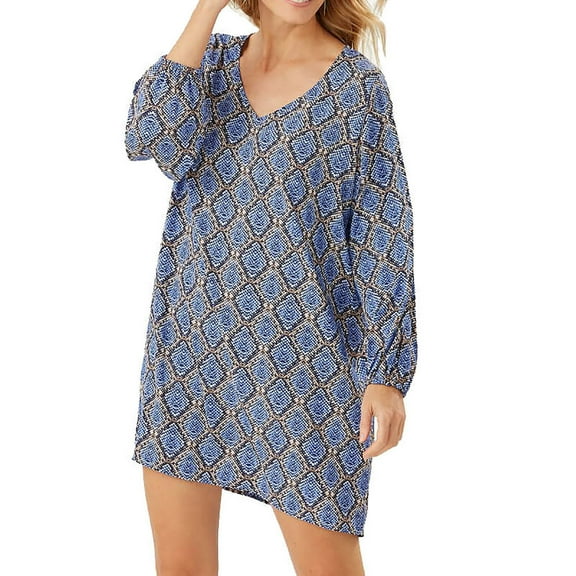 Tommy Bahama Desert Python V Neck Dress Coverup, Blue Monday, Small