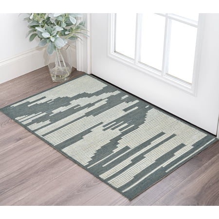 2' X 3' Blue And Ivory Wool Abstract Hand Hooked Area Rug