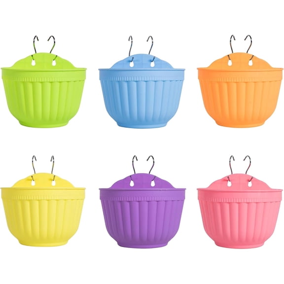 6 Pcs Mix Color Wall Hanging Planter Pots Drainage Hole Outdoor Fence Balcony Railing Decor