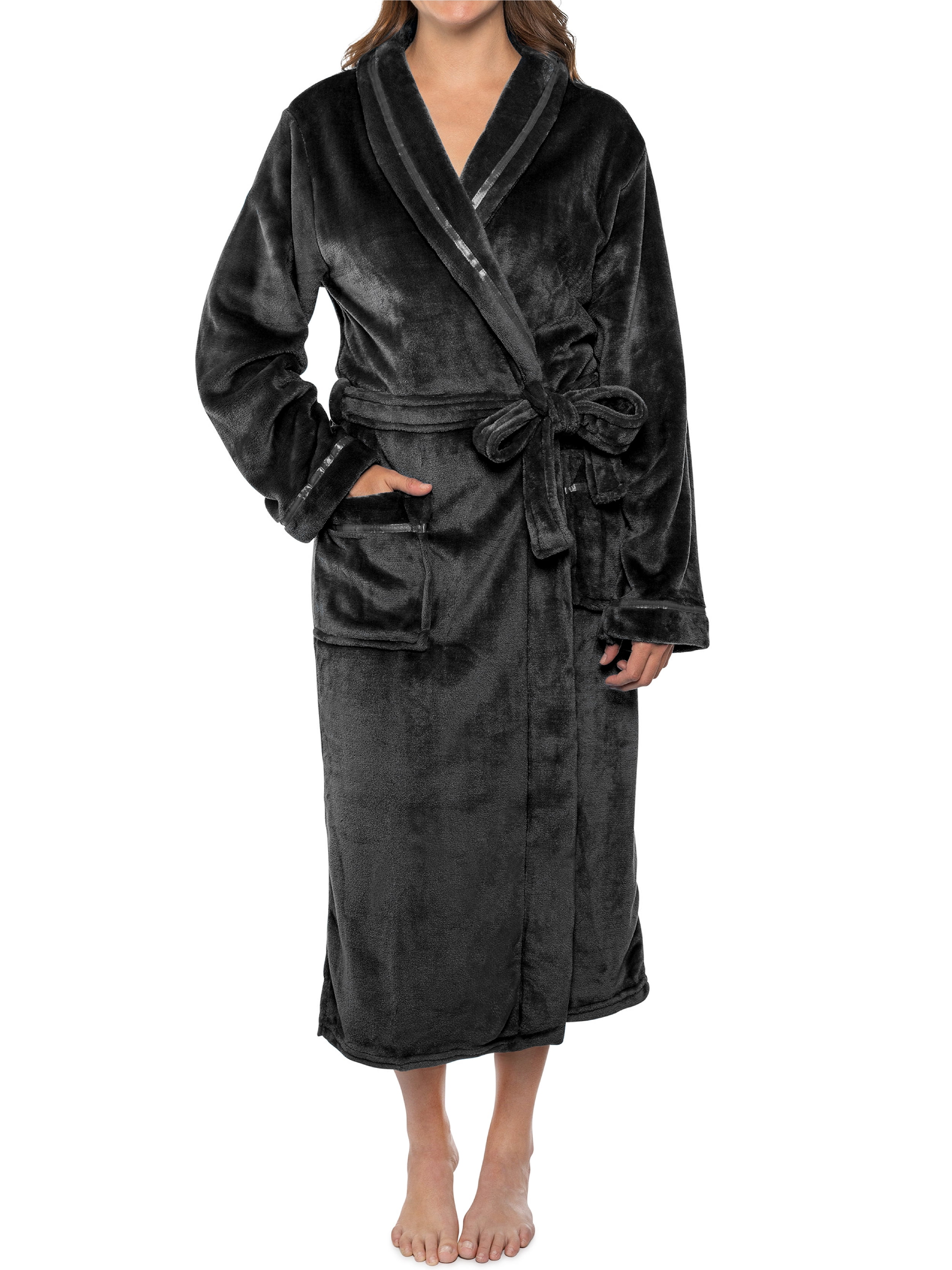 PAVILIA Plush Robe For Women, Black Fluffy Soft Bathrobe, Lightweight ...