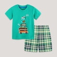 thumbnail image 2 of UngA Toddler Summer Clothes for Boys 2T 3T 4T 5T Kids Truck Embroidery Short Sleeve T-Shirt Tops and Plaid Shorts Set Toddler Boy Sets (Green,3-4 Years), 2 of 7